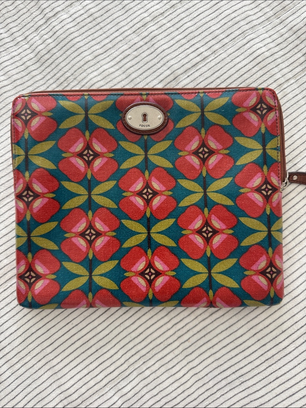 Fossil Teal Floral Zip Pouch